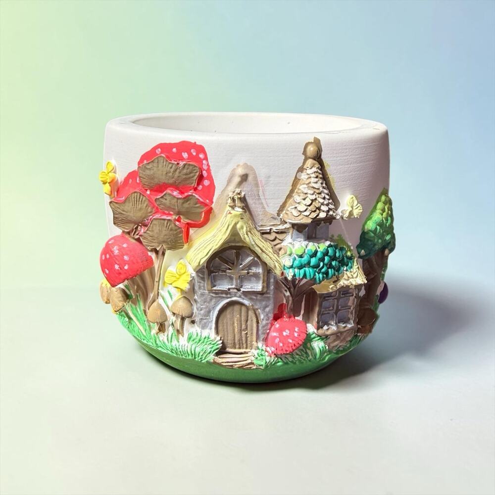 Fairy Cottage Trinket Jar Mushroom House Woodland Decor Whimsical Handcrafted